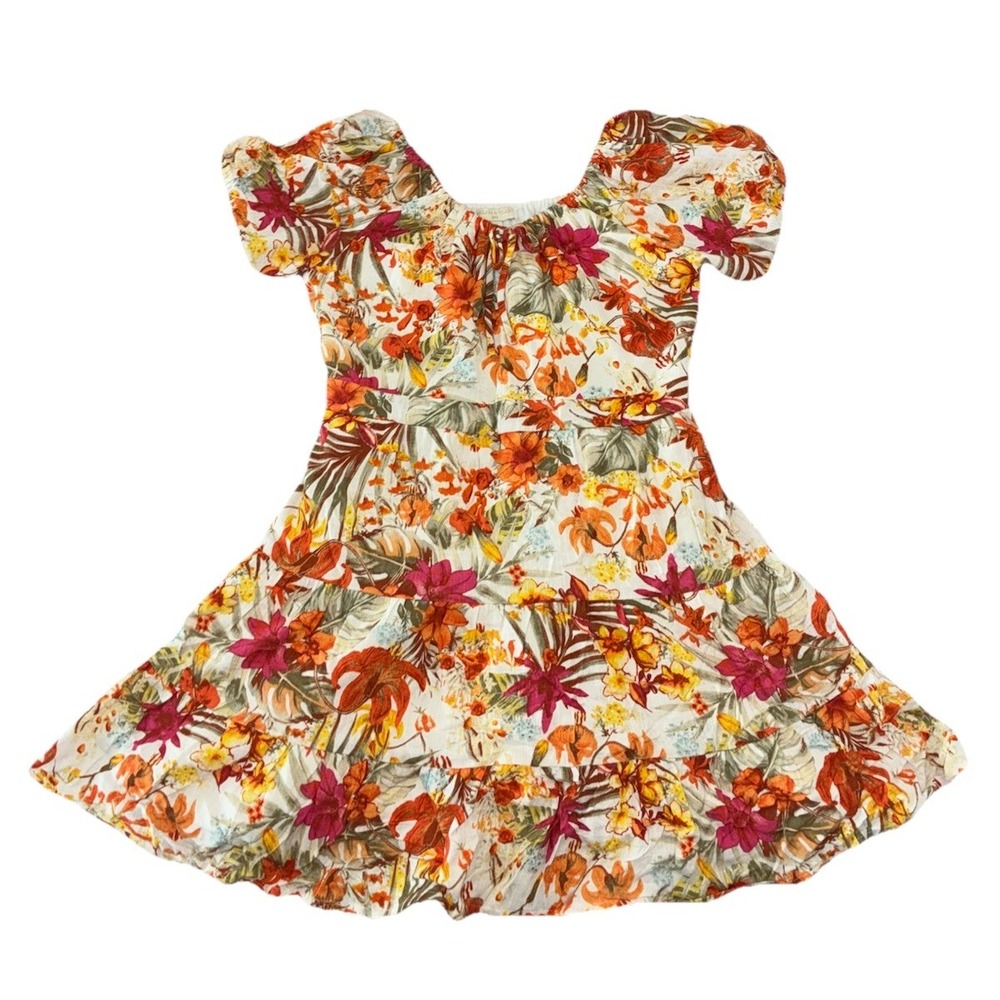 Chelsea And Violet Dress Girls XL Ivory Floral‎ Linen Blend Lined Off Shoulder